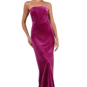 Lulus Regal Effect Magenta Velvet Bustier Staples Maxi Dress Size L